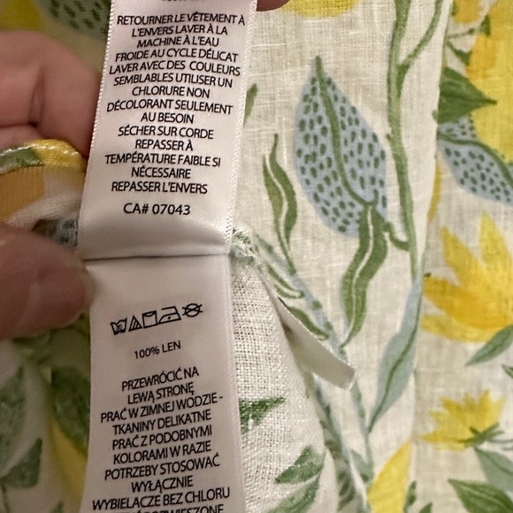 Martha Stewart Linen Lemon & Leaf Button-Down Shirt in Yellow and Green - Picture 8 of 8